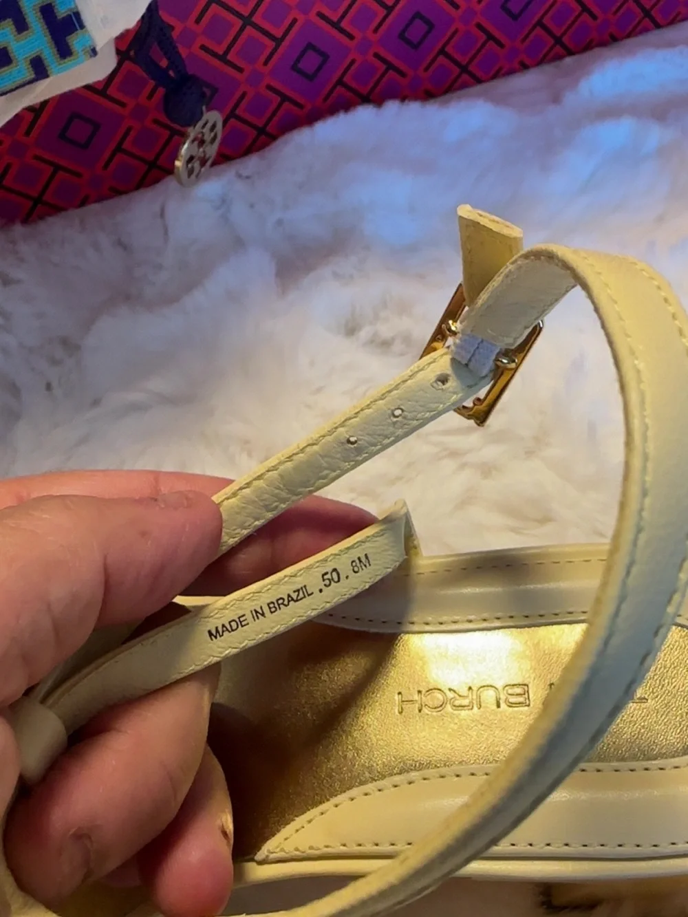 Tory Burch Champagne Ivory Metallic T-Strap Platform Sandals